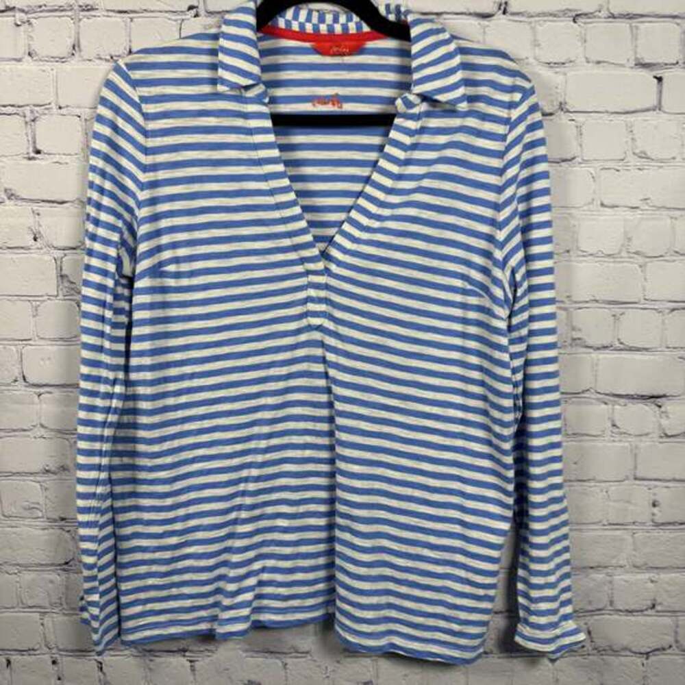 Joules Blue and White Striped Long Sleeve Polo Tee